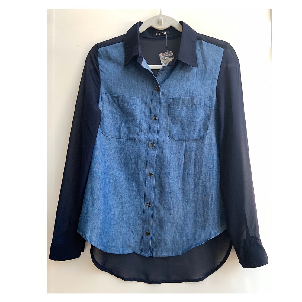 Itro Denim & Navy Sheer Top M